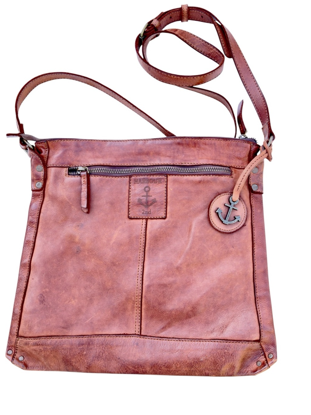Harbour 2nd Cognac Leather Adjustable Crossbody Messenger Bag